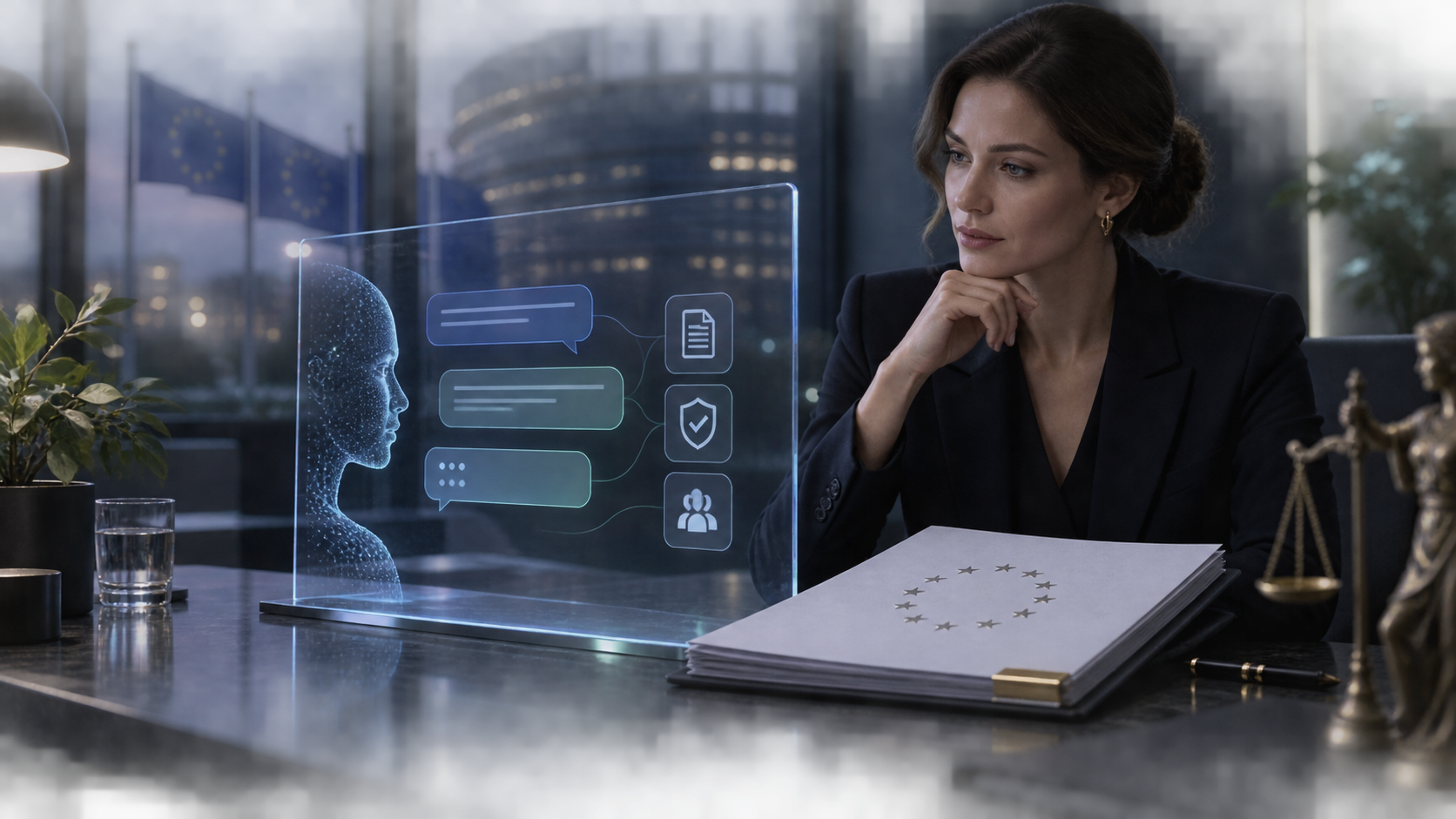 Professionel gennemgang af EU transparenskrav til AI-chatbots og AI-genereret indhold.